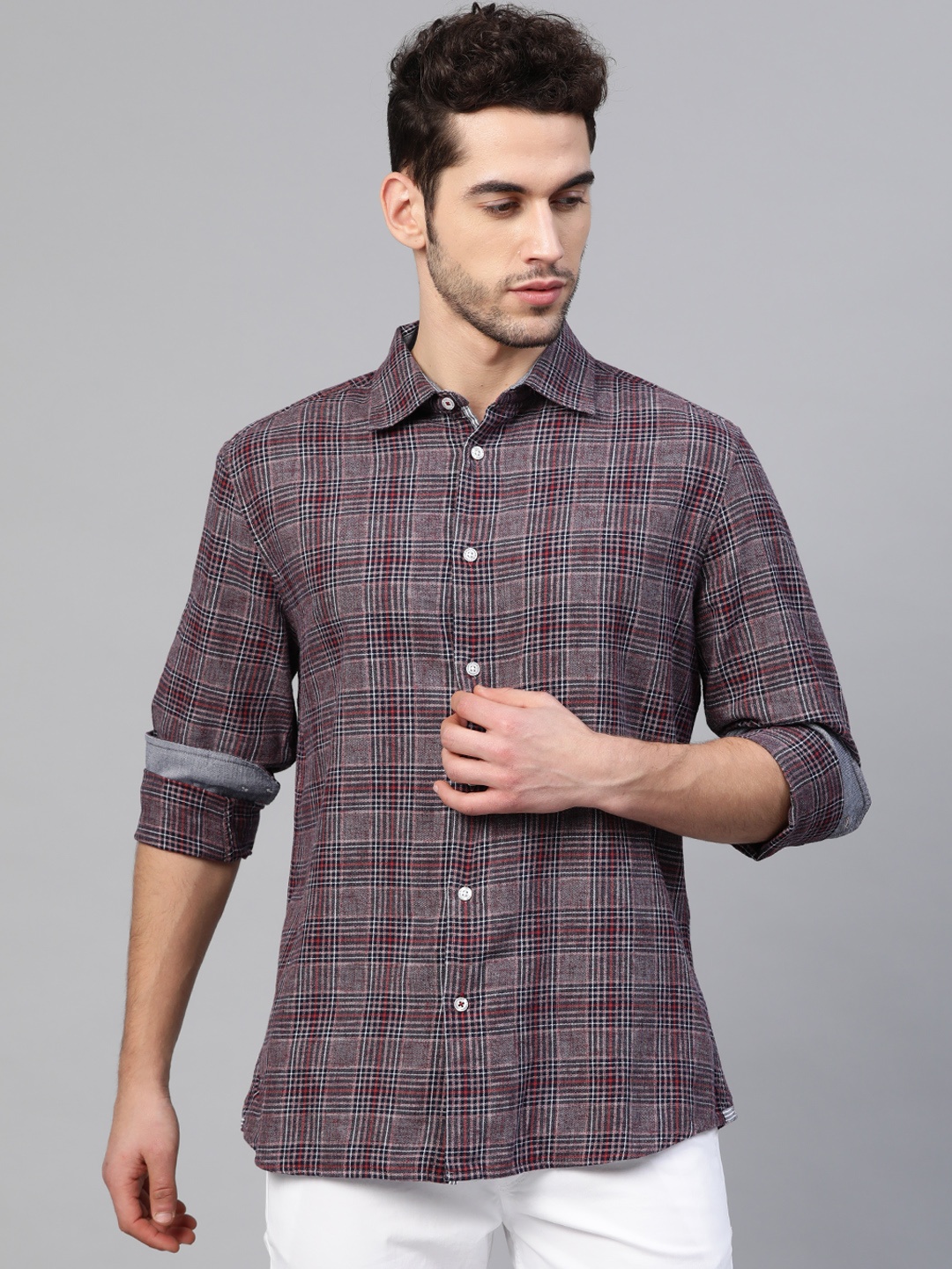 

Marks & Spencer Men Mauve & Navy Blue Regular Fit Checked Casual Shirt