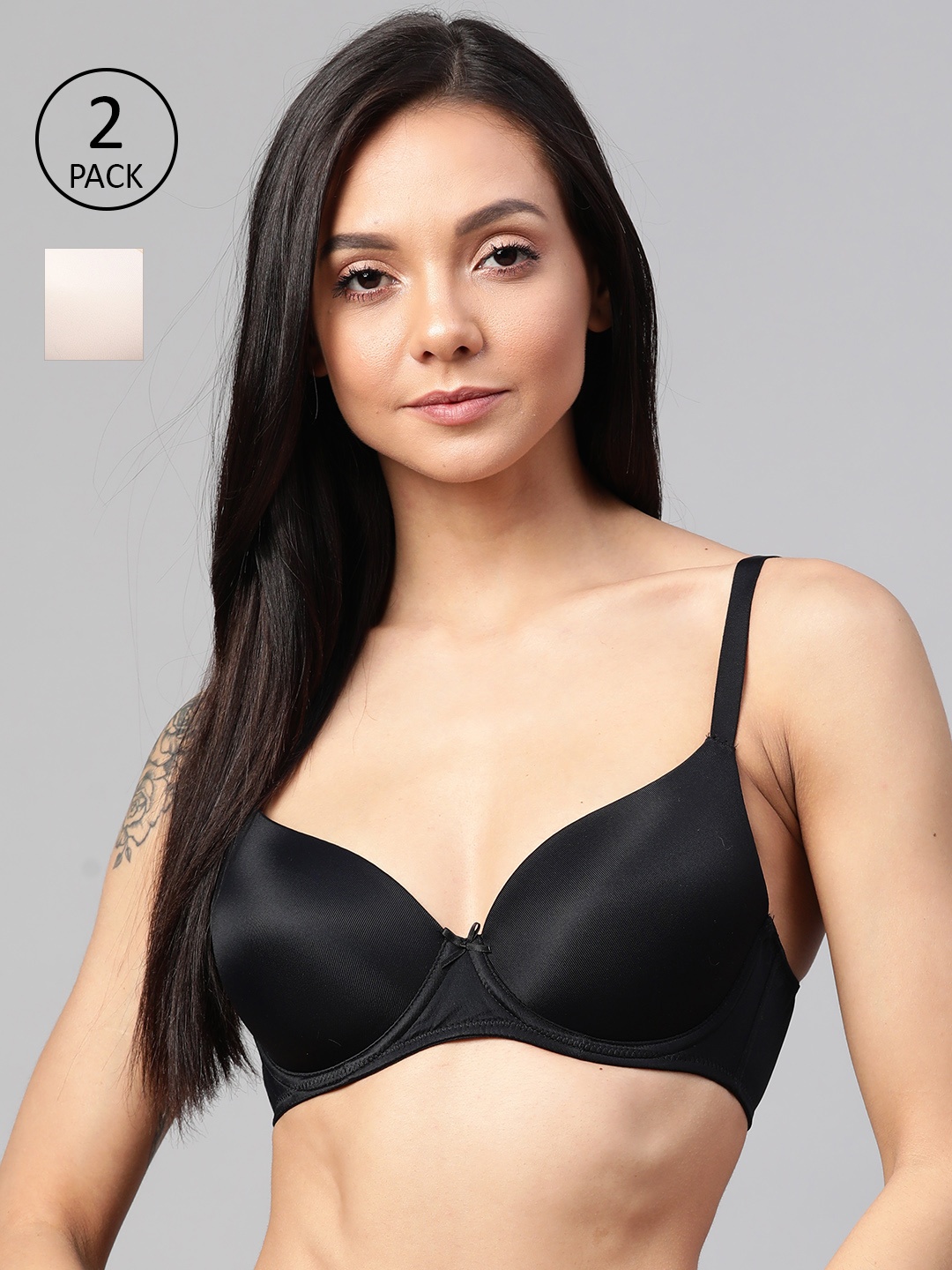 

Marks & Spencer Pack of 2 Underwired Lightly Padded T-shirt Bras T333200X, Black