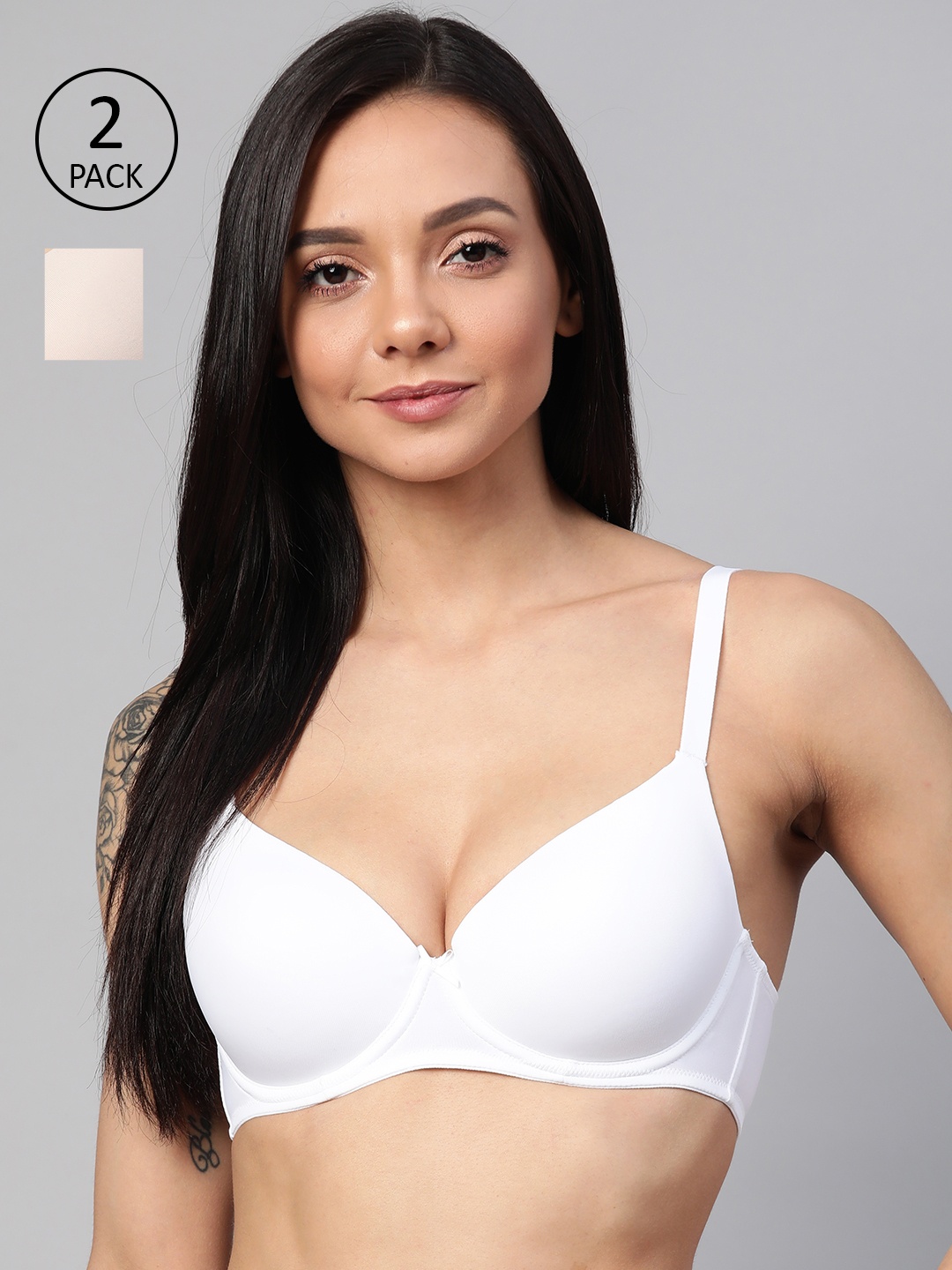 

Marks & Spencer Pack of 2 Solid Underwired Lightly Padded Seamless T-shirt Bra T330399, White