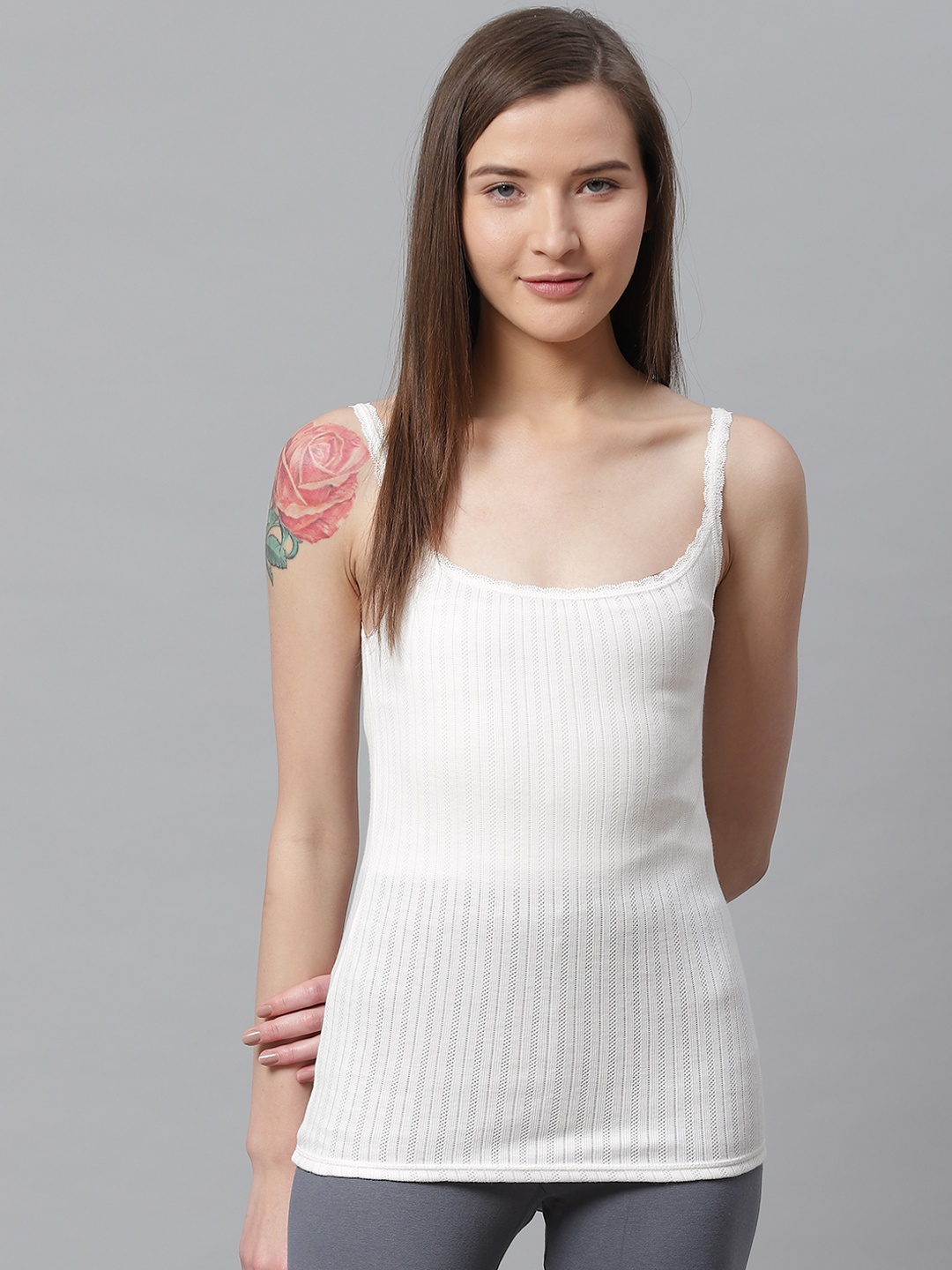 

Marks & Spencer Women Pack of 2 White Self Design Thermal Camisole