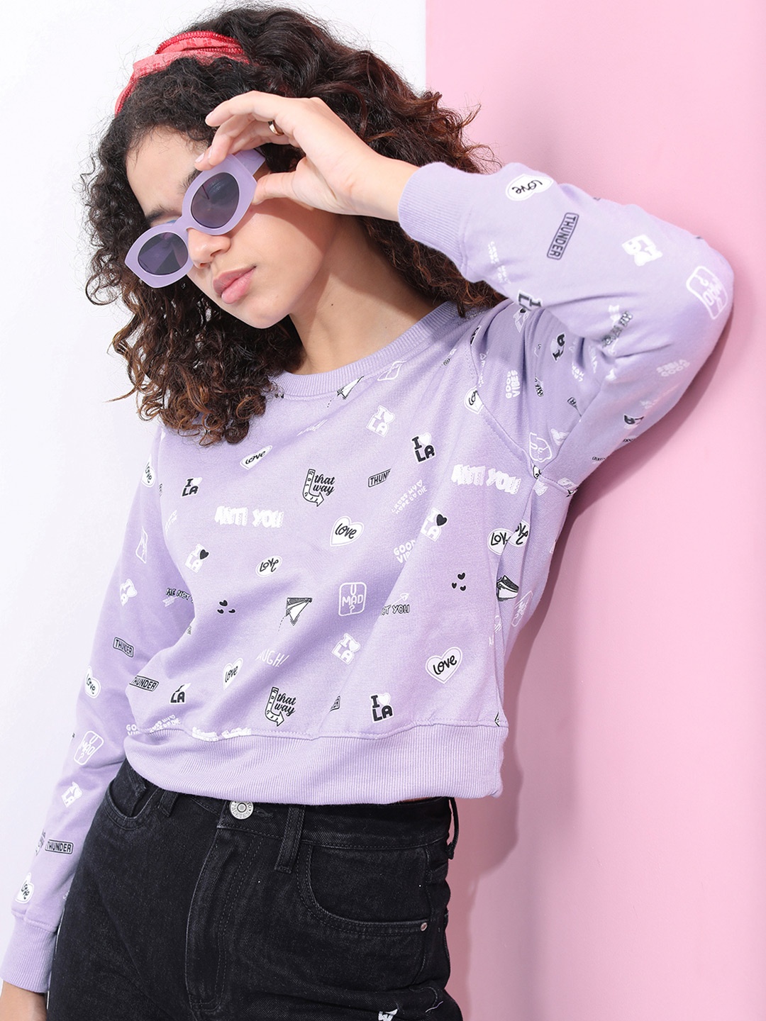 

Tokyo Talkies Women Lavender Printed Sweatshirt