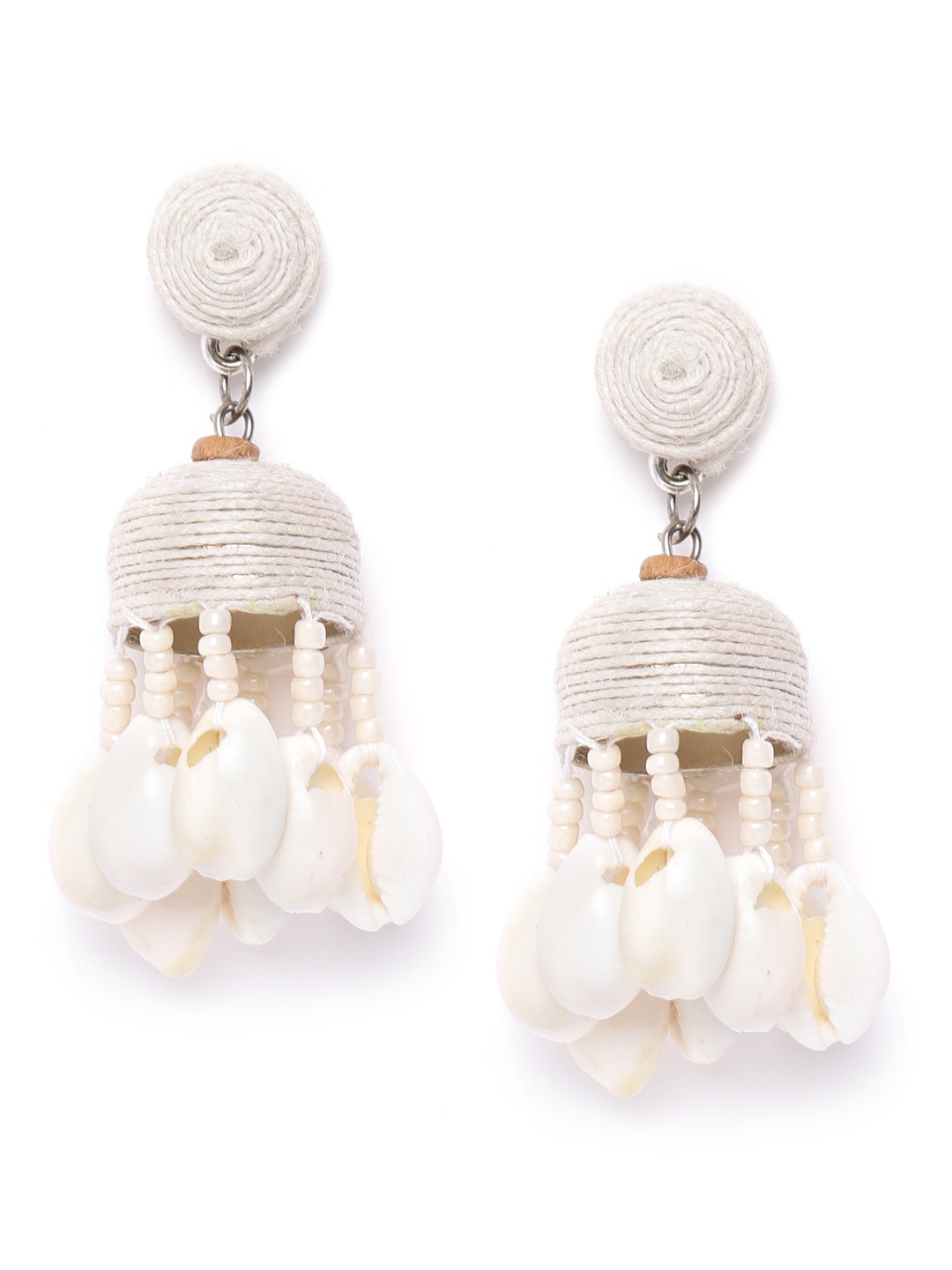 

DIVA WALK EXCLUSIVE Off-White Gold-Plated Thread Work & Sea-Shell Detail Dome Shaped Jhumkas