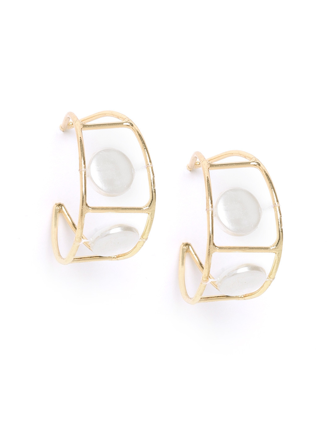 

DIVA WALK EXCLUSIVE White Gold-Plated Beaded Circular Half Hoop Earrings