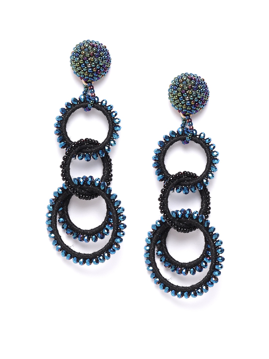 

DIVA WALK EXCLUSIVE Black & Blue Beaded Circular Drop Earrings