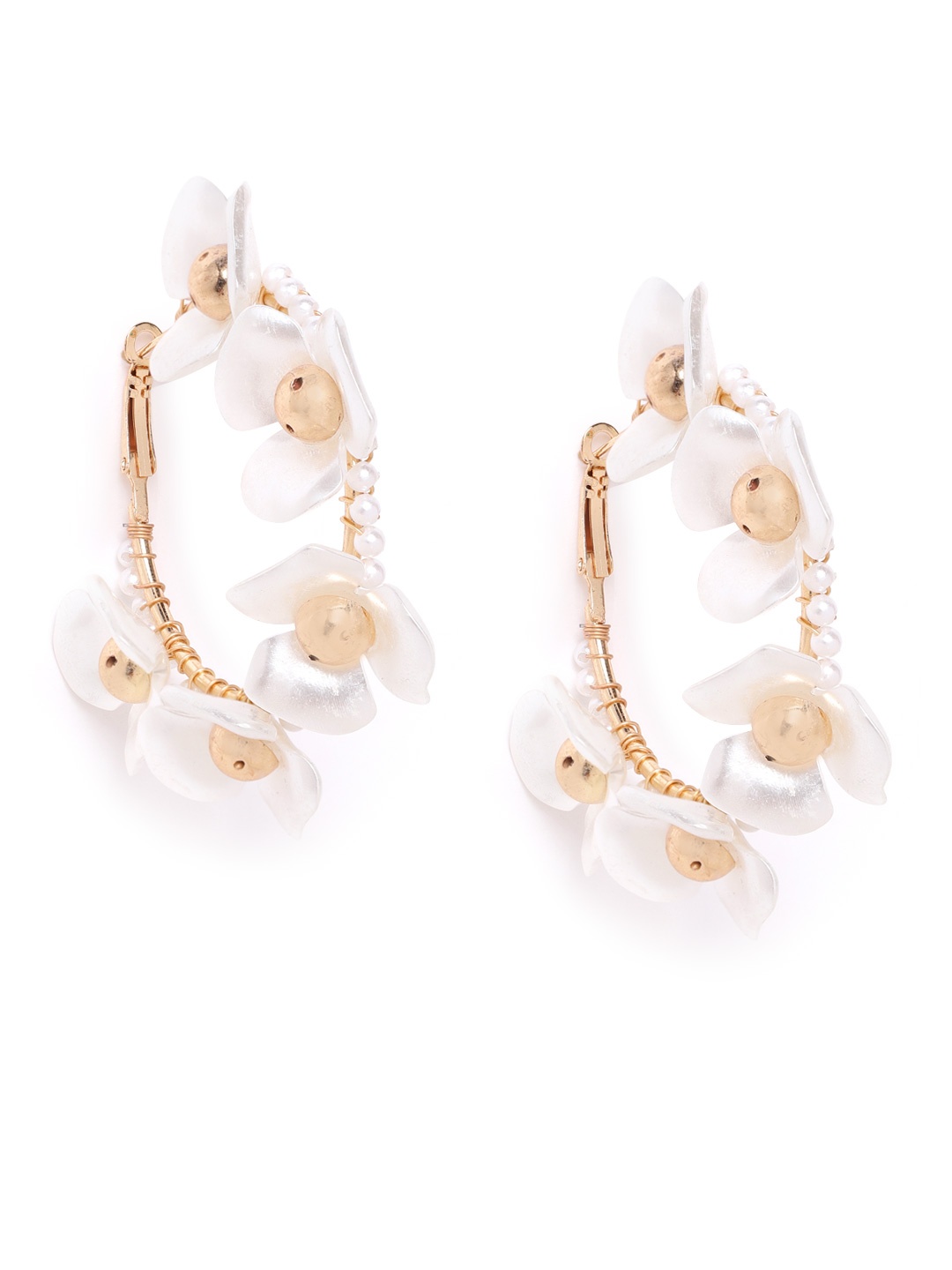 

DIVA WALK EXCLUSIVE White Gold-Plated Beaded Floral Hoop Earrings