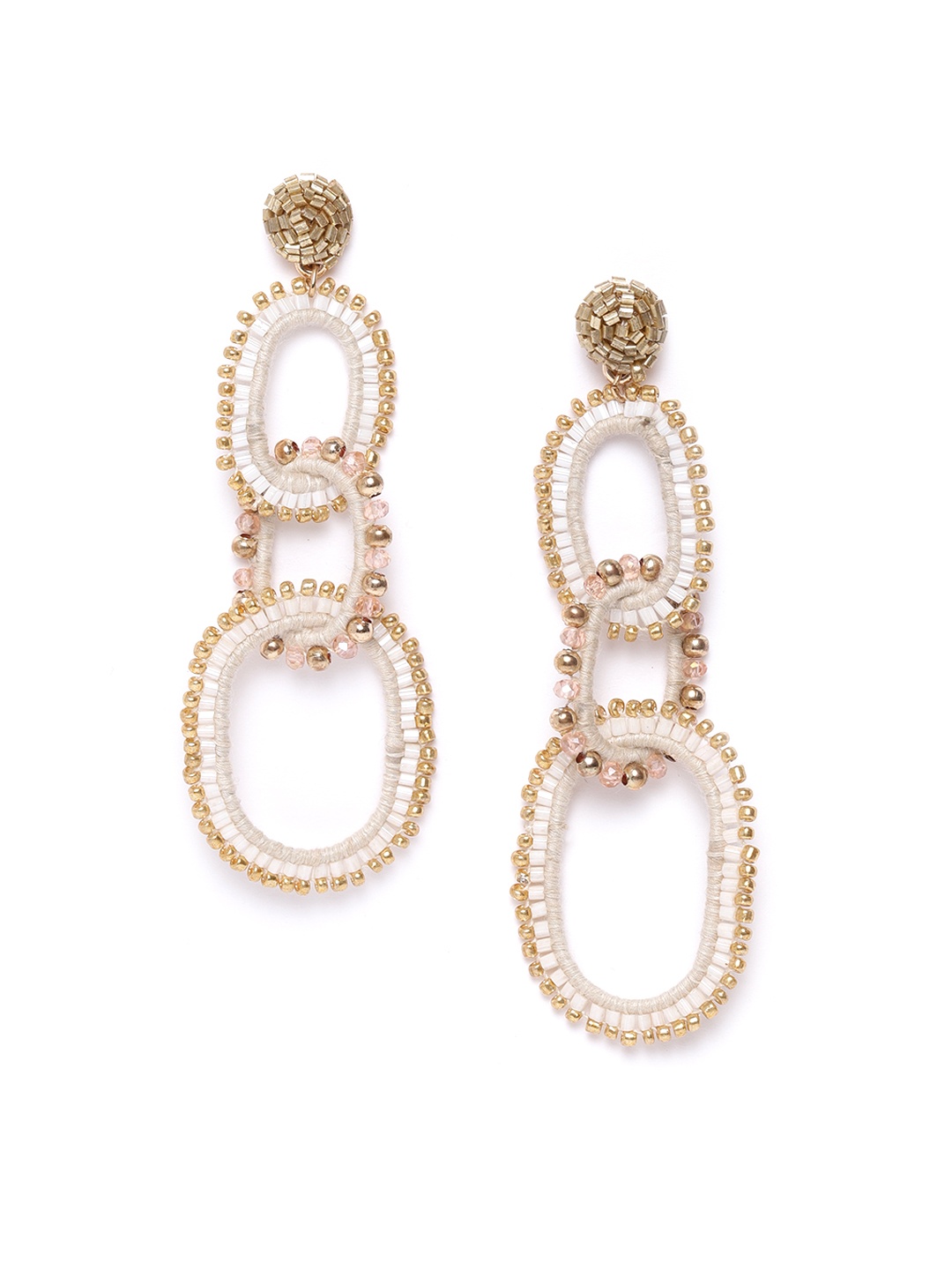 

DIVA WALK EXCLUSIVE White & Pink Gold-Plated Beaded Oval Drop Earrings