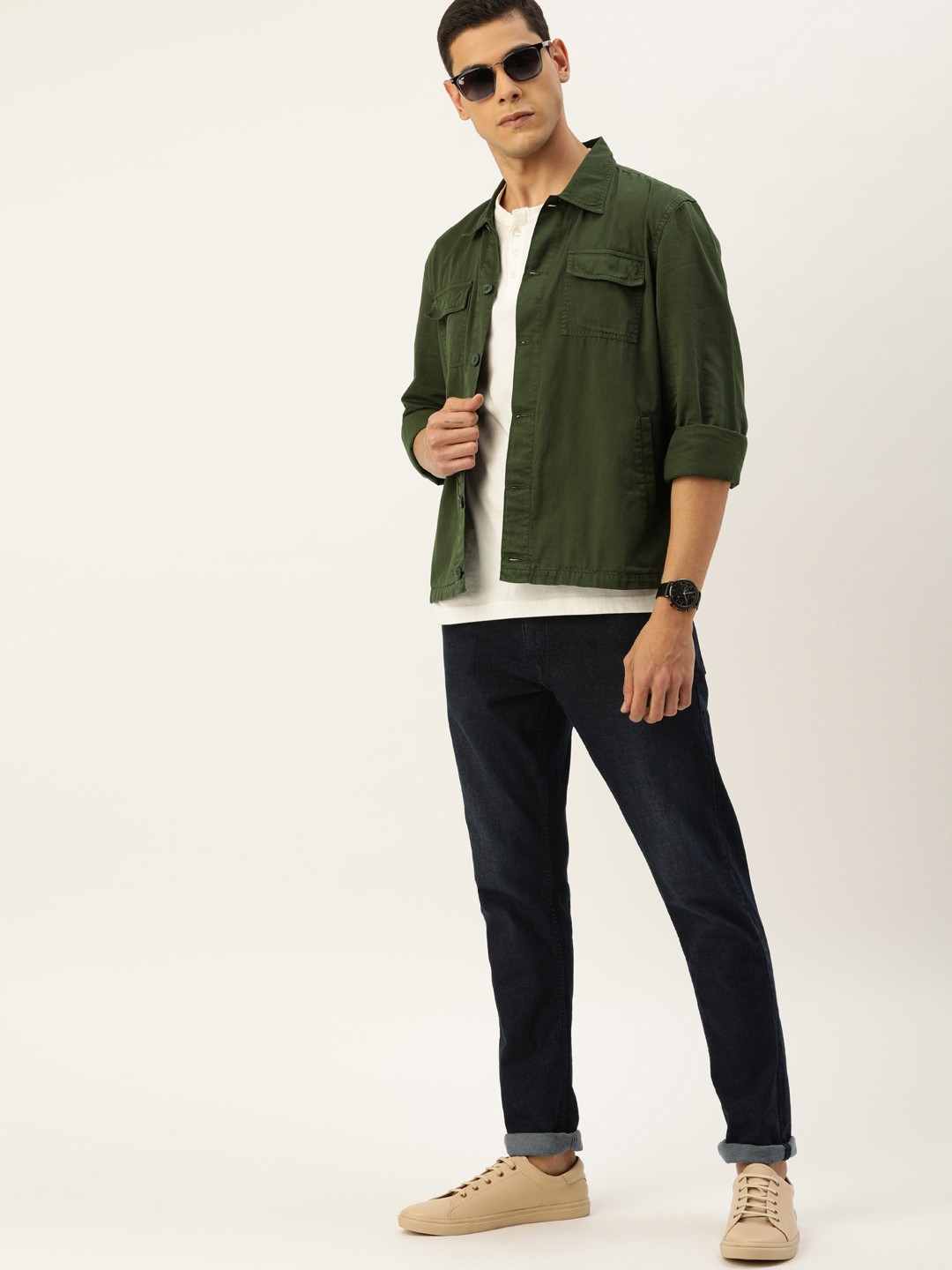 

The Indian Garage Co Men Olive Green Slim Fit Solid Casual Shirt