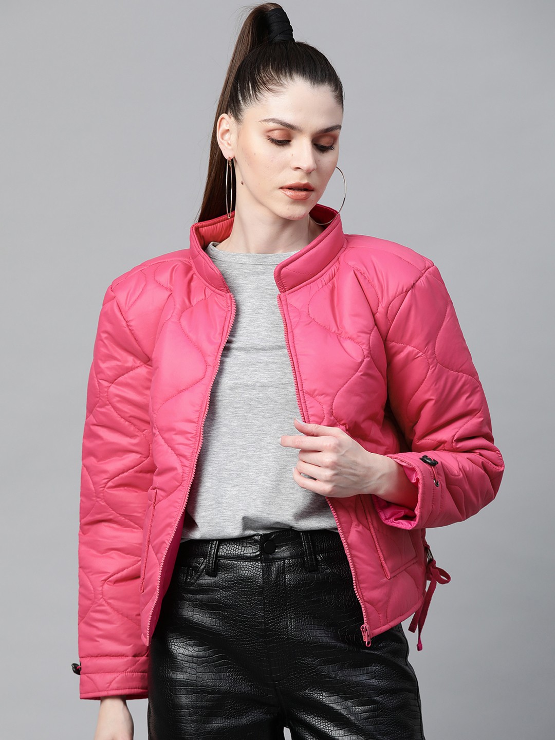 

SASSAFRAS Women Pink Solid Padded Jacket