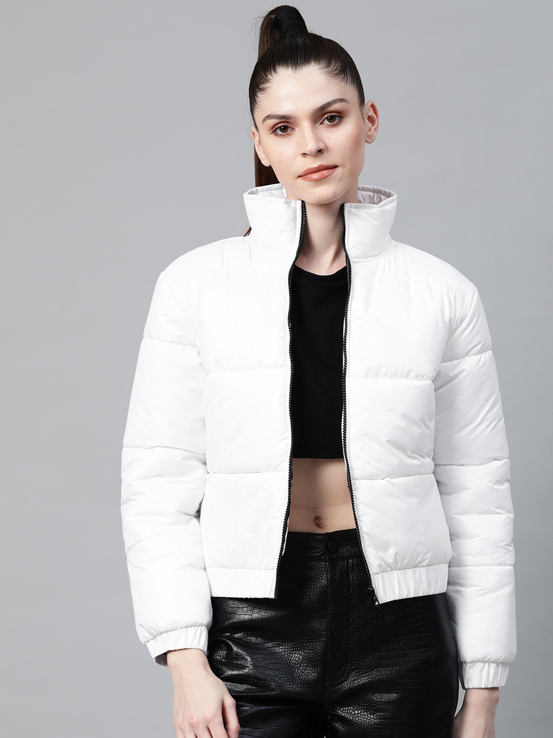 

SASSAFRAS Women White Solid Padded Jacket