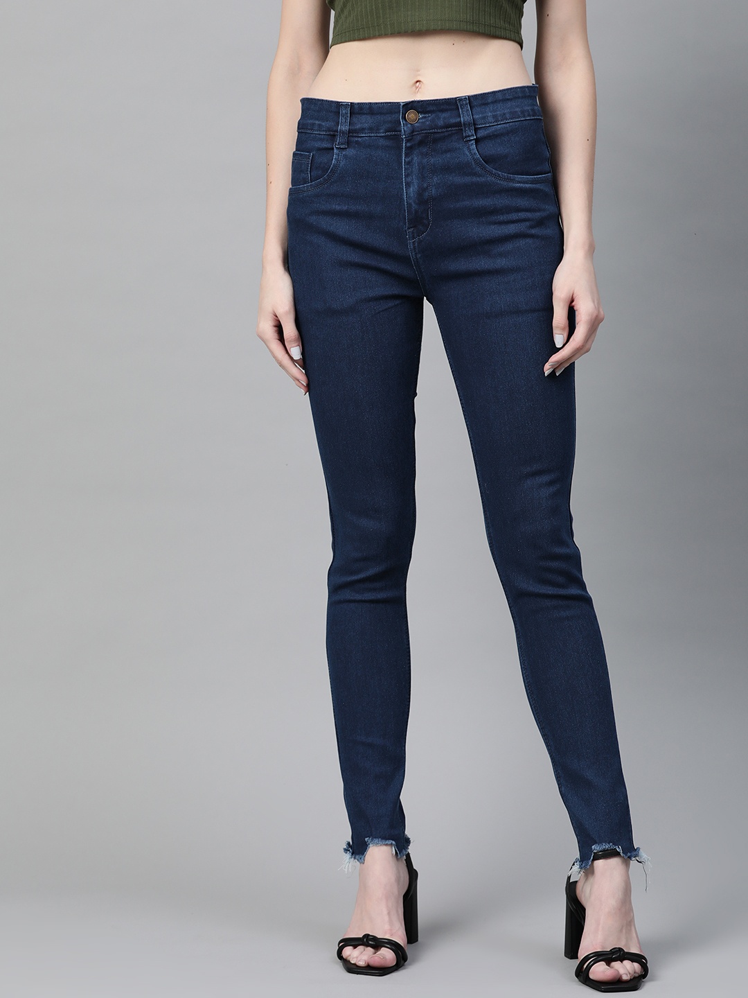 

SASSAFRAS Women Navy Blue Slim Fit High-Rise Clean Look Stretchable Jeans