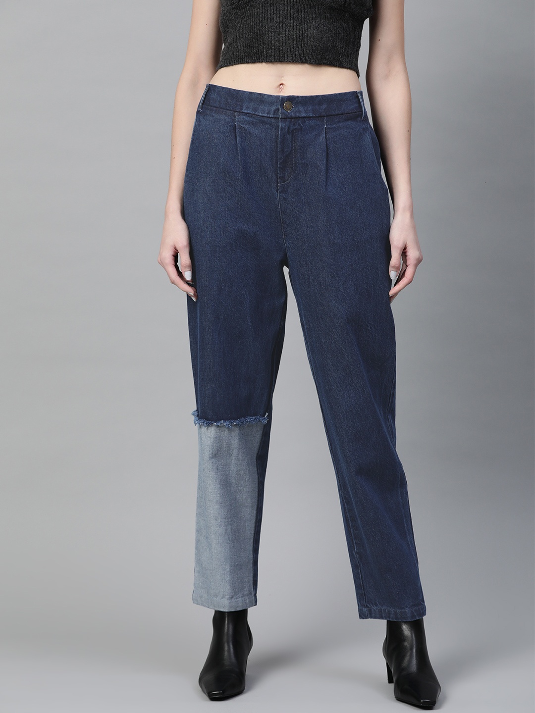 

SASSAFRAS Women Navy Blue Relaxed Fit High-Rise Clean Look Jeans
