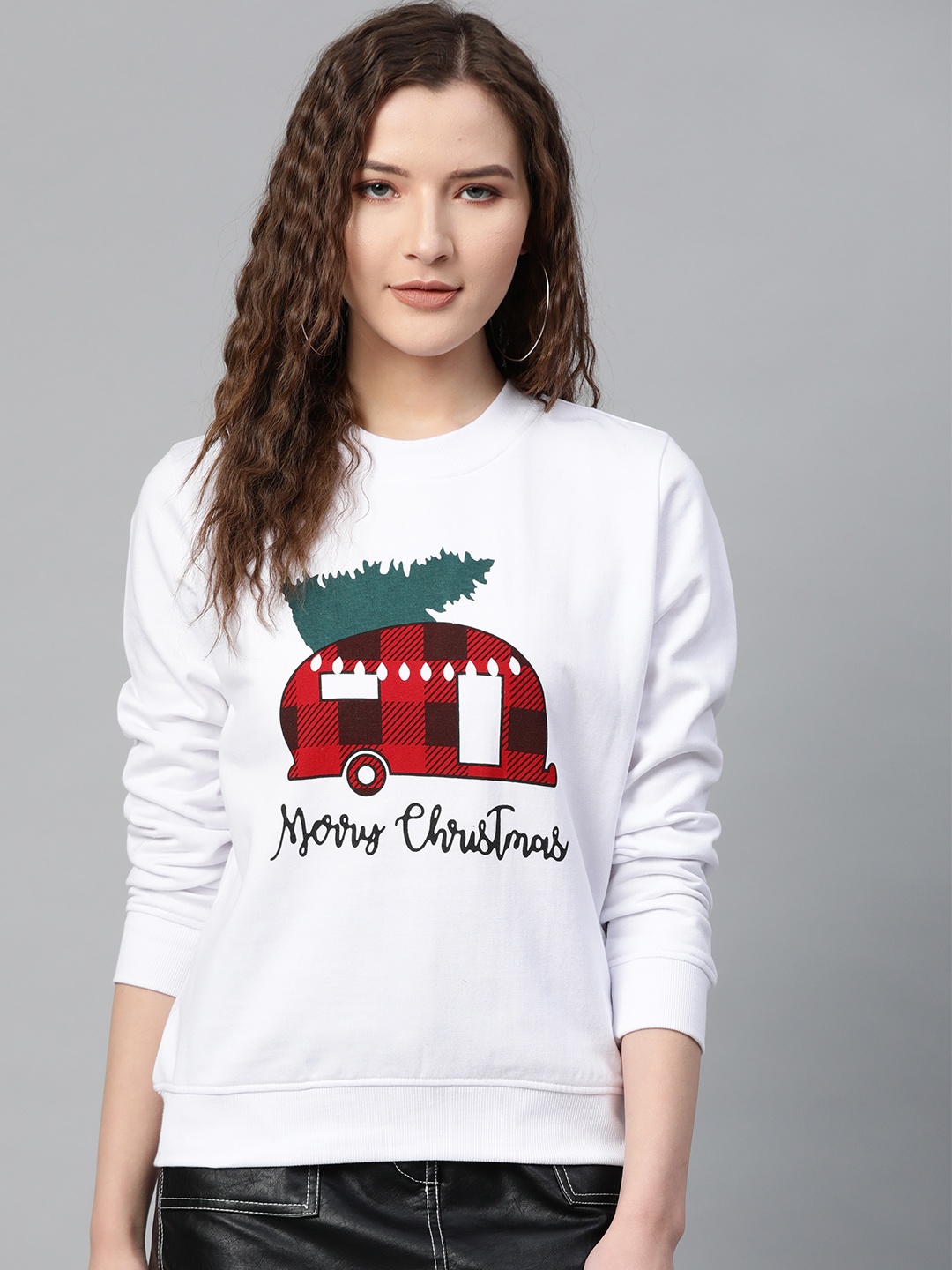 

SASSAFRAS Women White & Red Printed Sweatshirt