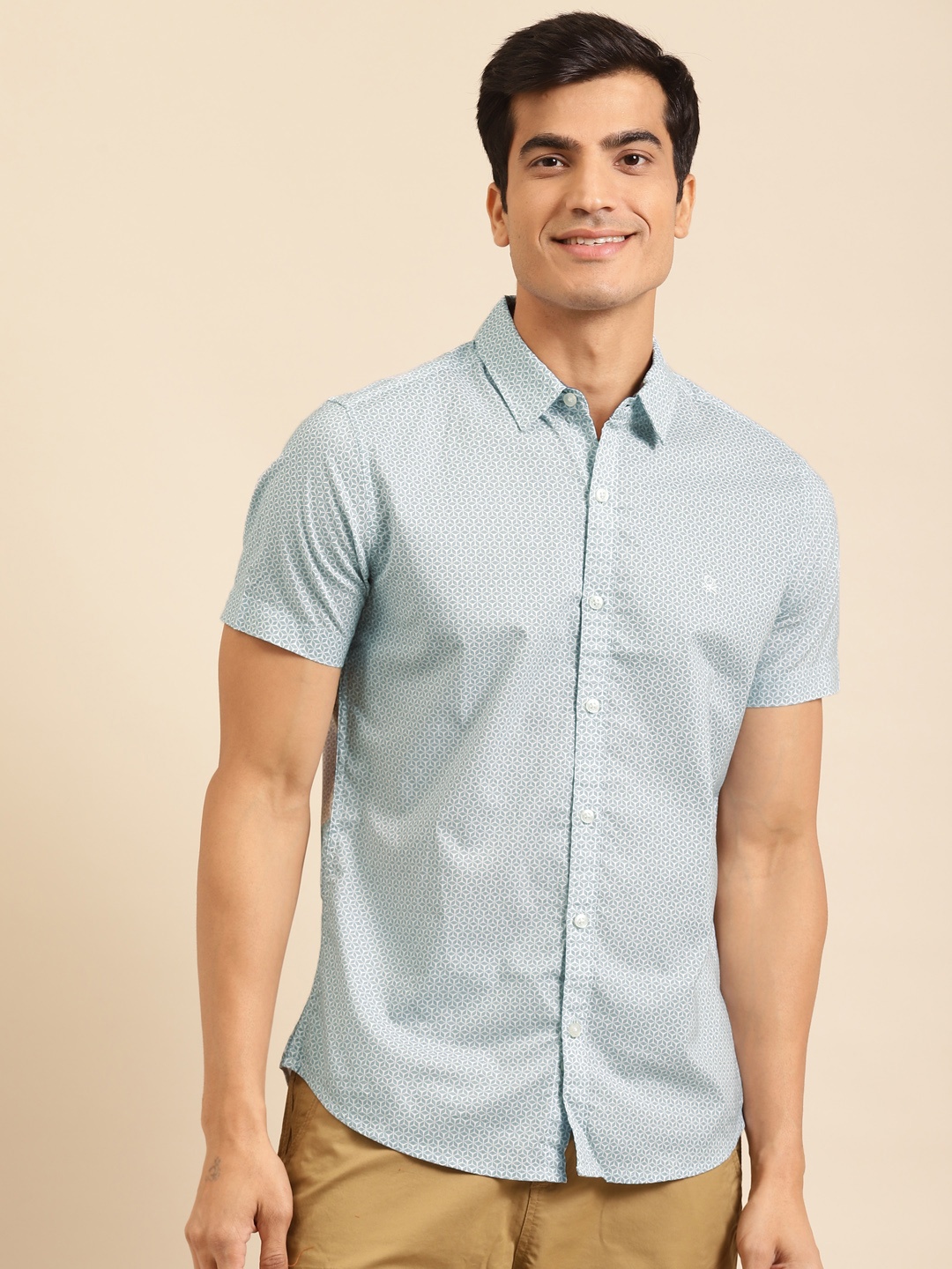 

United Colors of Benetton Men Blue & Off-White Slim Fit Printed Casual Shirt