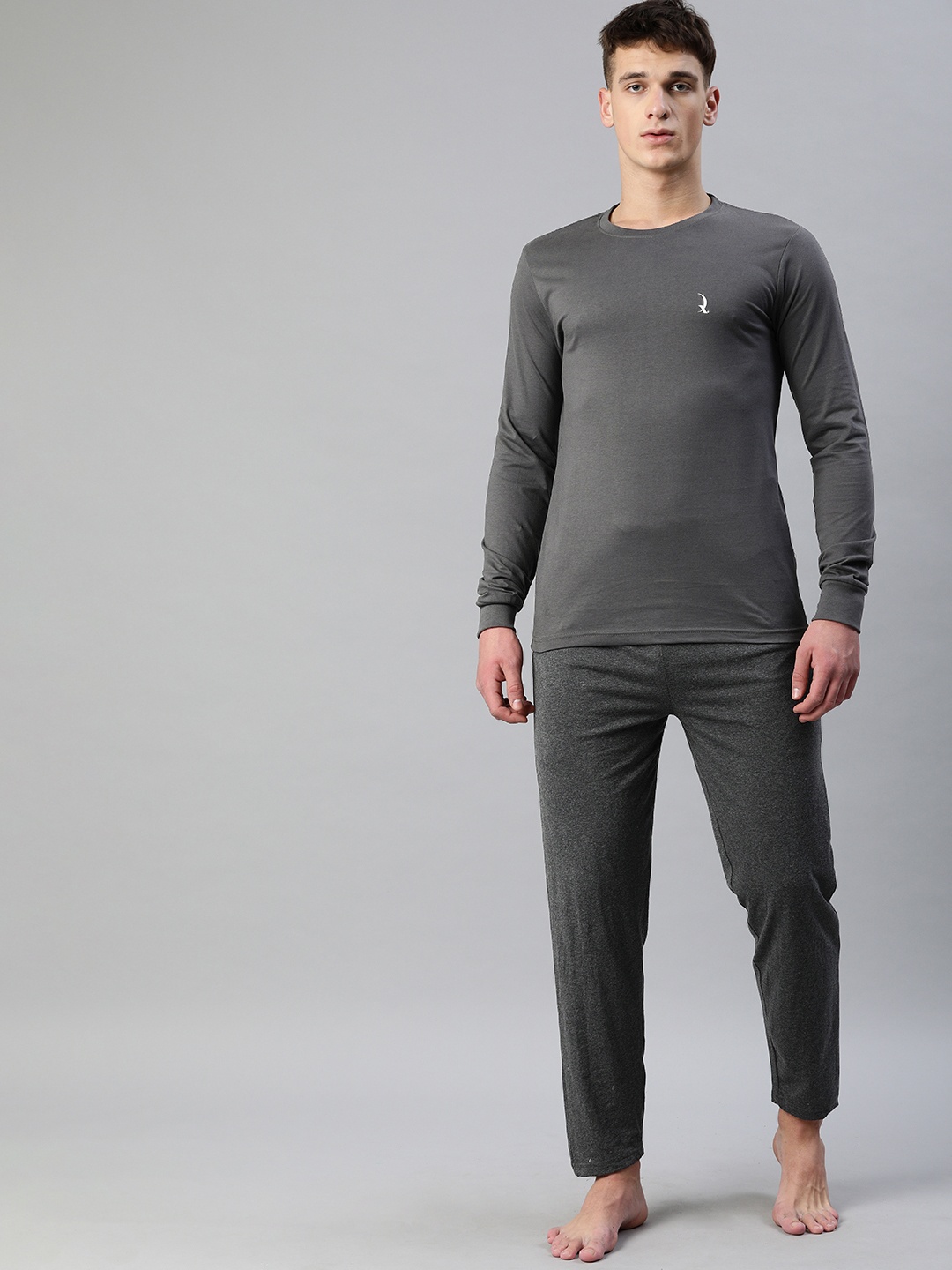 

QUARANTINE Men Charcoal Grey Solid Night suit