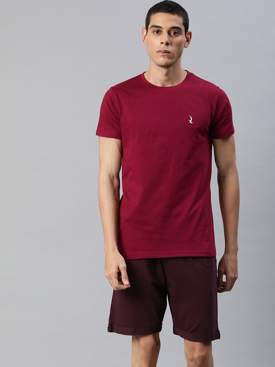 

QUARANTINE Men Maroon Solid Night suit