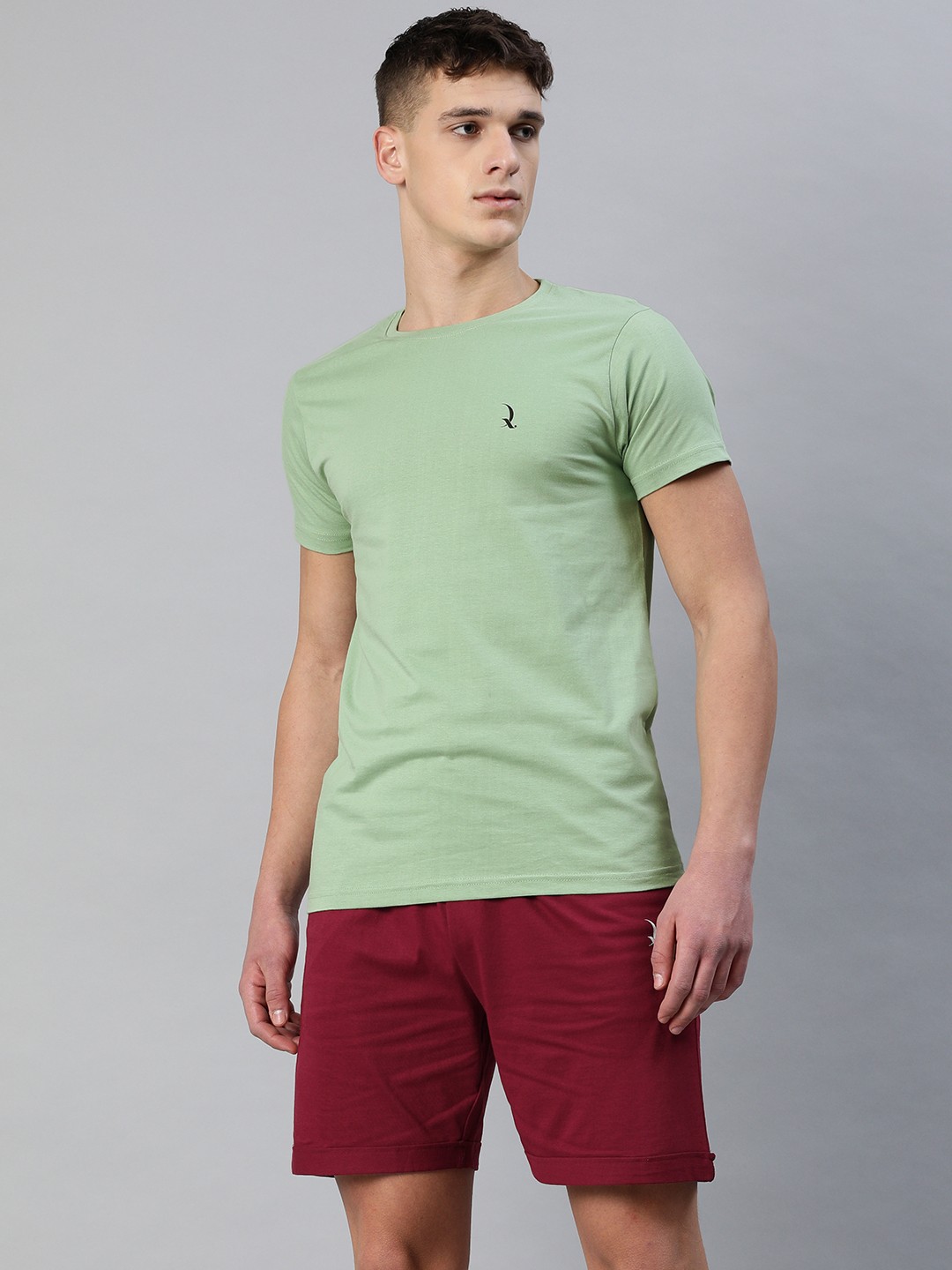 

QUARANTINE Men Sea Green & Maroon Solid Night suit
