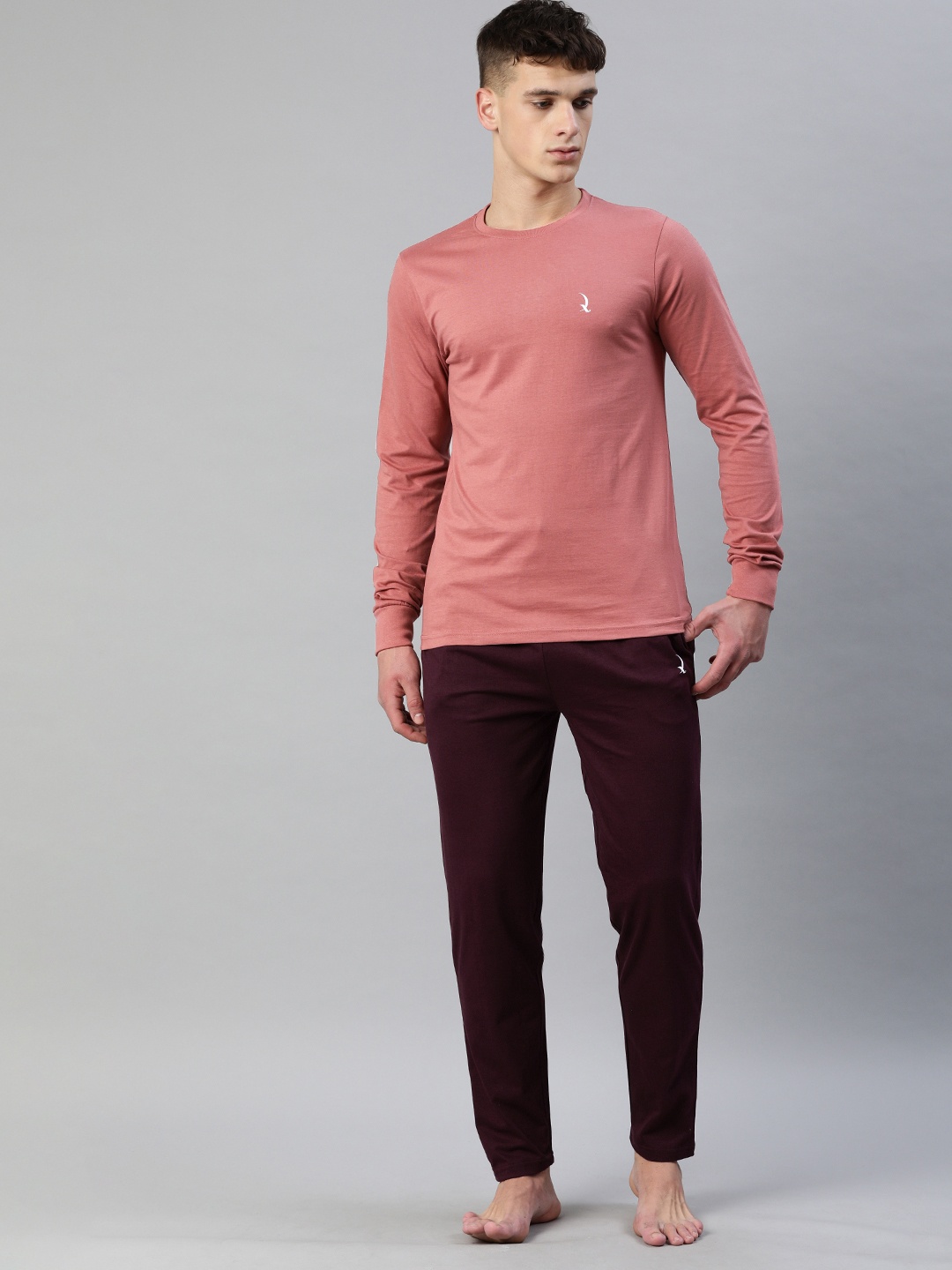 

QUARANTINE Men Pink & Burgundy Night suit