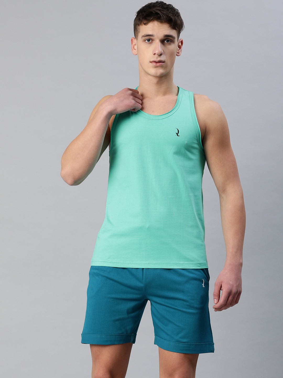 

QUARANTINE Men Sea Green & Teal Blue Solid Night suit