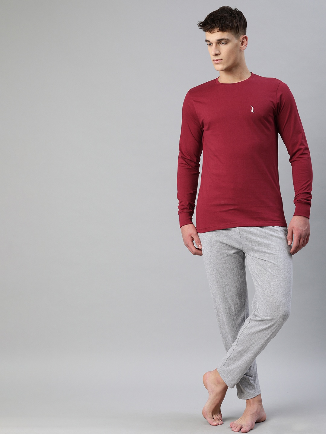 

QUARANTINE Men Maroon & Grey Melange Night suit