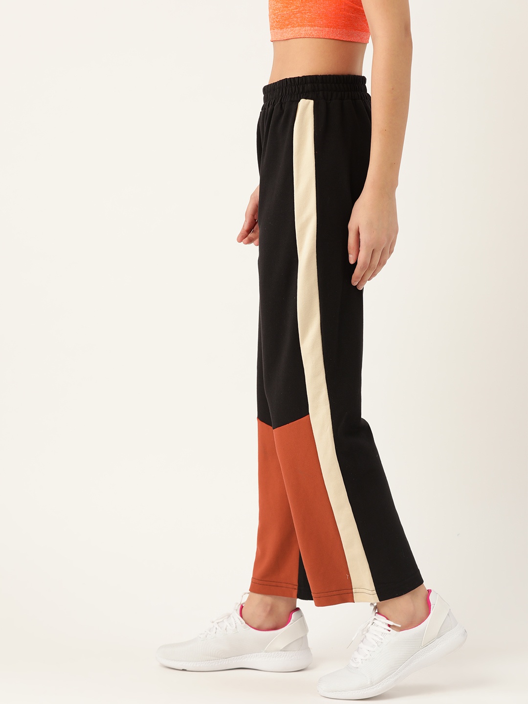 

Laabha Women Black & Rust Orange Colourblocked Track Pants