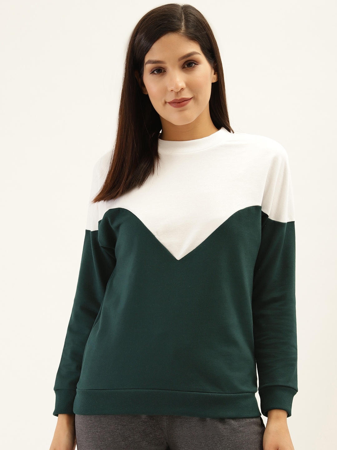 

Laabha Women Green & White Colourblocked Sweatshirt