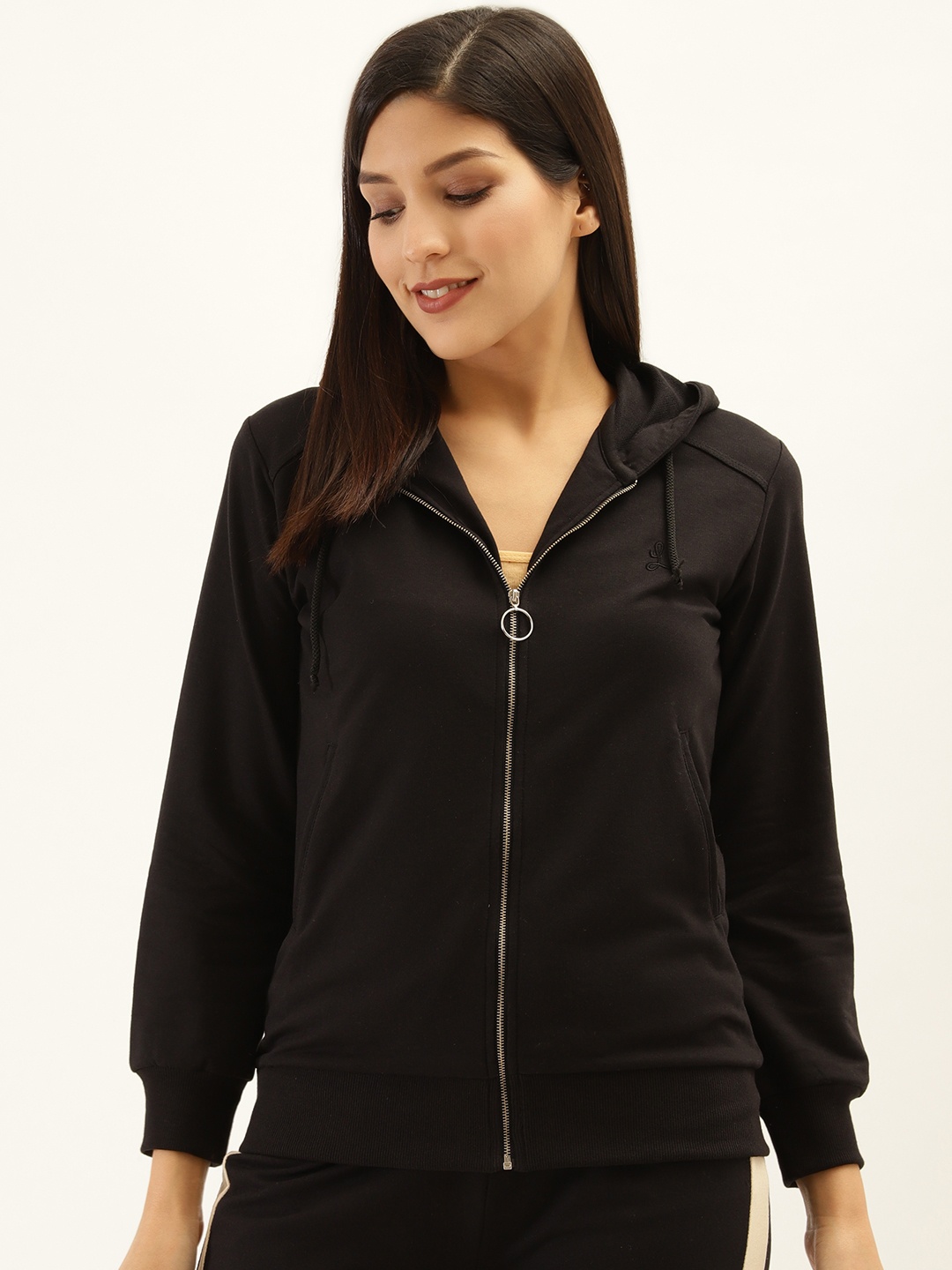 

Laabha Women Black Solid Hooded Front-Open Sweatshirt