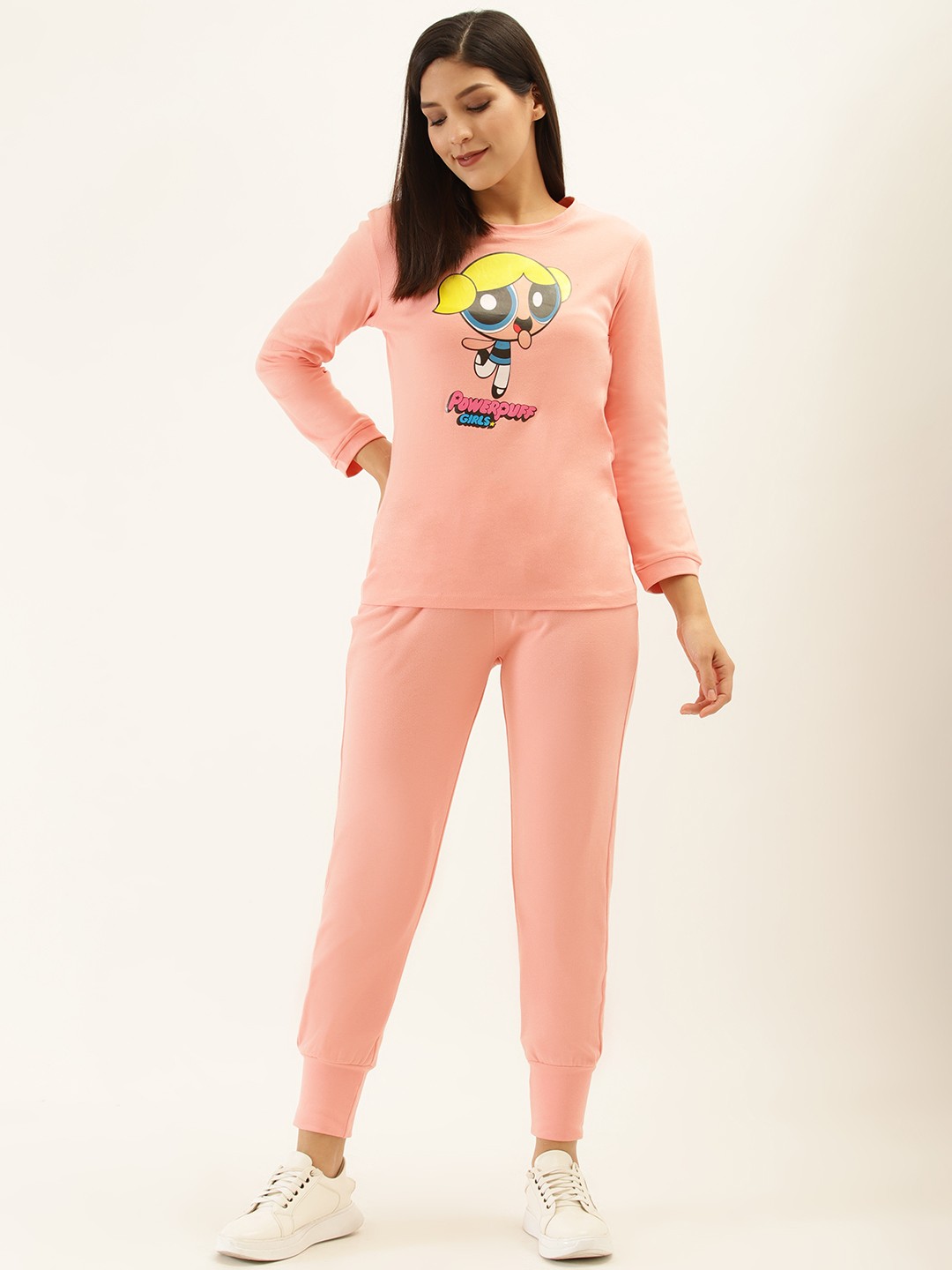 

Laabha Women Pink Powerpuff Girls Print T-shirt with Joggers