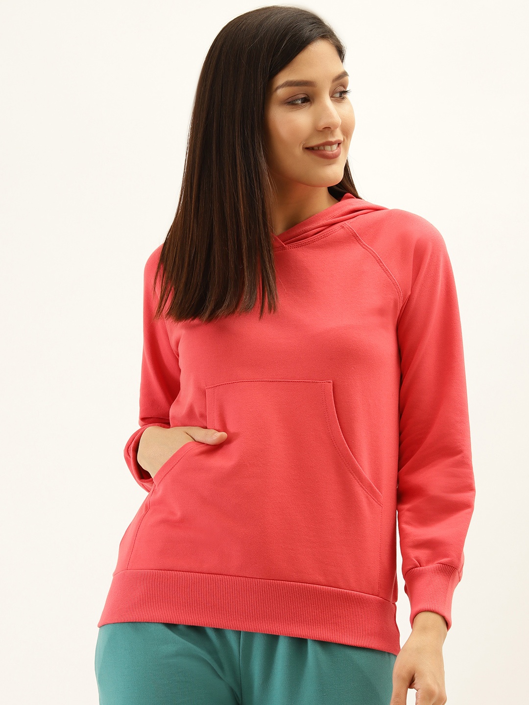 

Laabha Women Pink Solid Hooded Pullover Sweatshirt