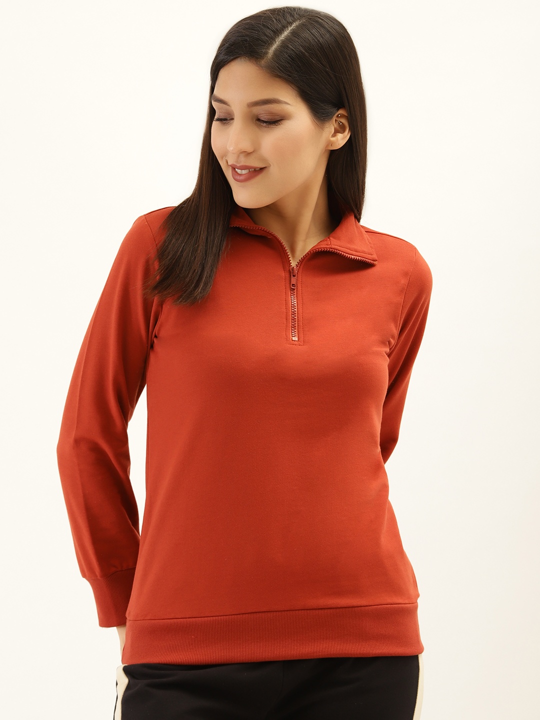 

Laabha Women Rust Orange Solid Sweatshirt