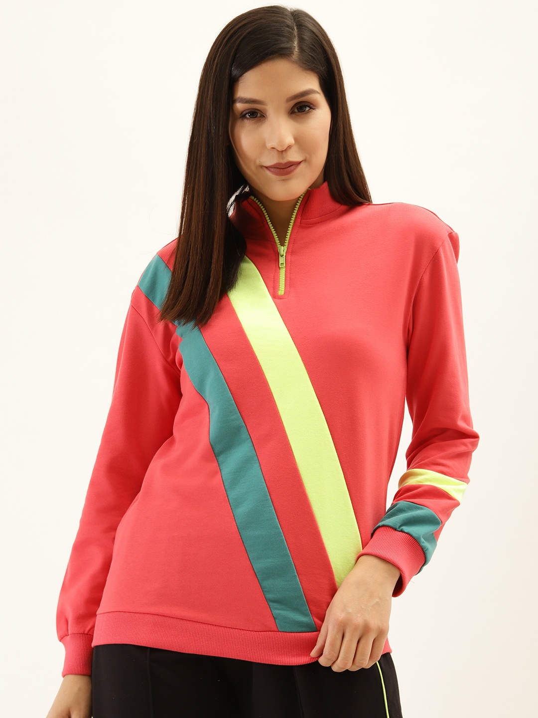 

Laabha Women Pink & Teal Blue Striped Sweatshirt