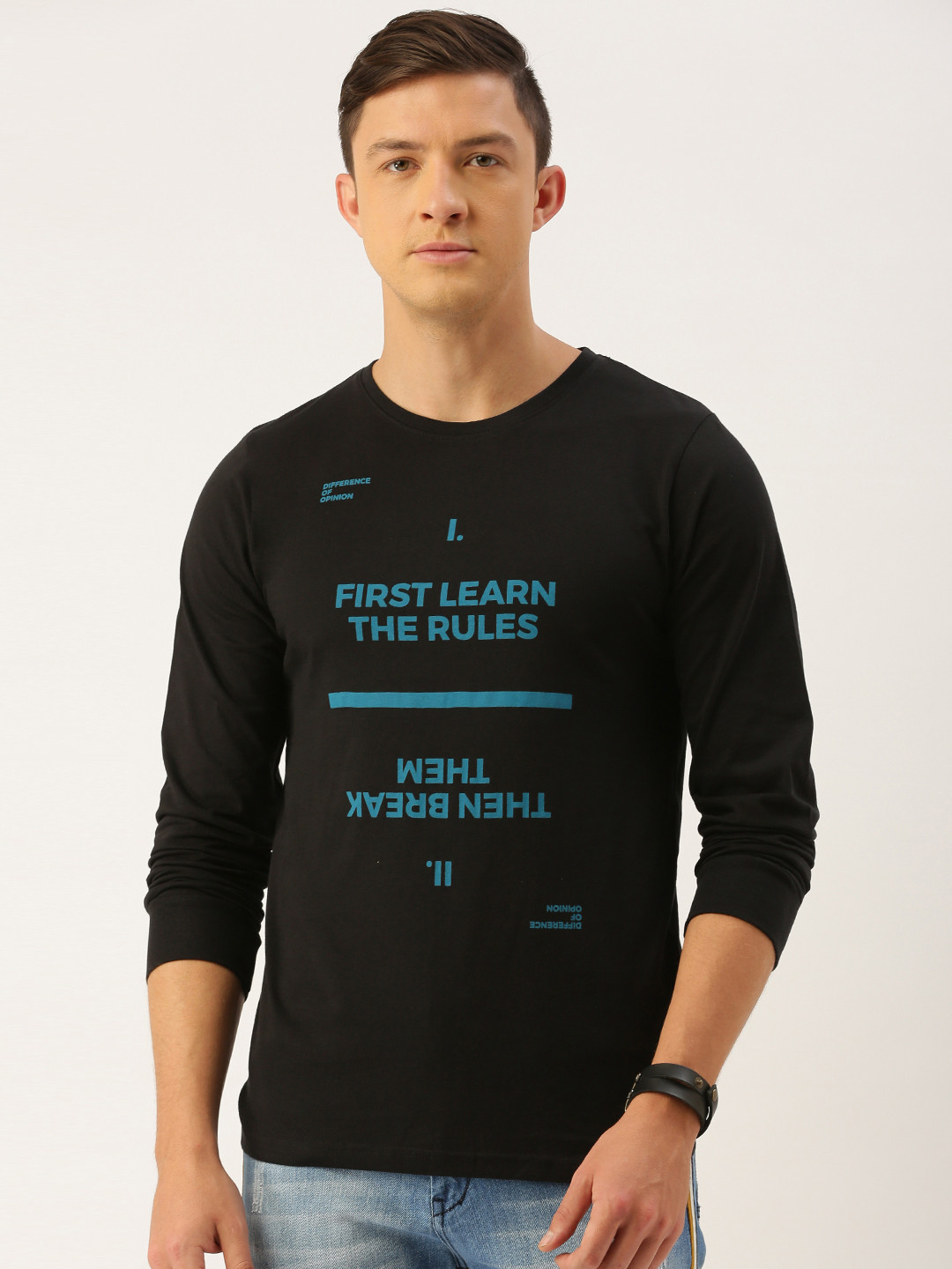 

Difference of Opinion Men Black Printed Round Neck Pure Cotton T-shirt