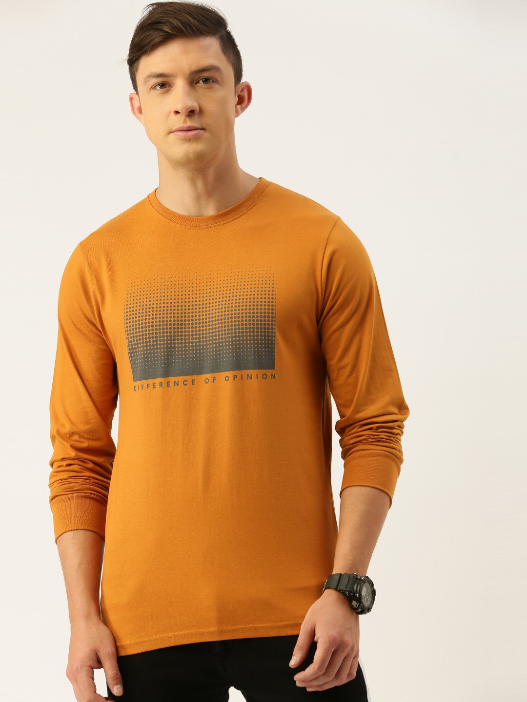 

Difference of Opinion Men Camel Brown Printed Round Neck Pure Cotton T-shirt