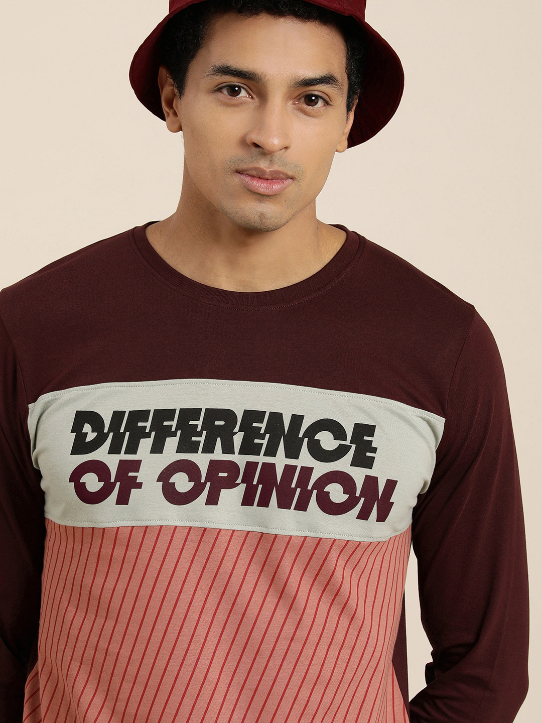 

Difference of Opinion Men Burgundy Red Printed Round Neck Pure Cotton T-shirt
