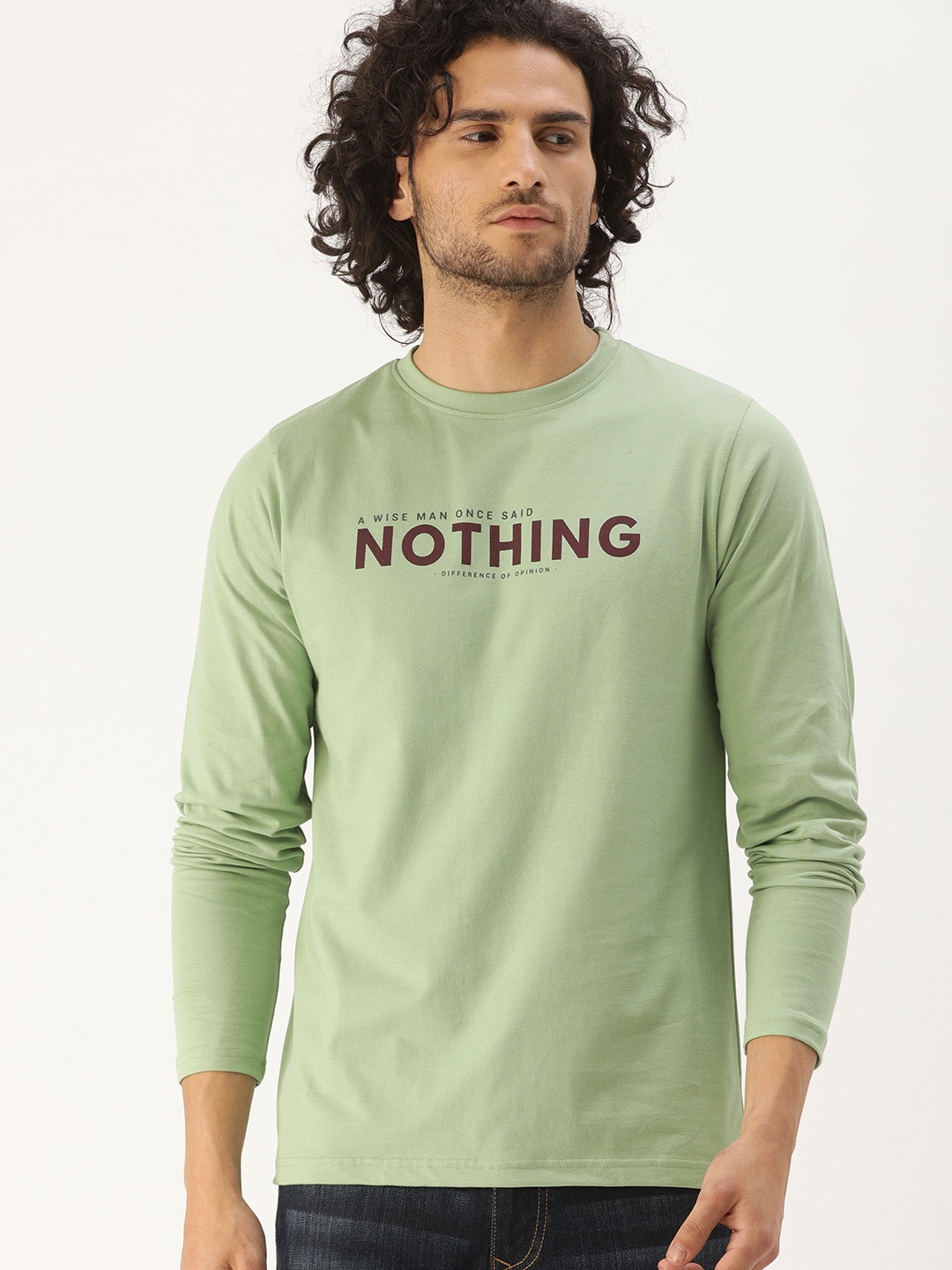 

Difference of Opinion Men Green Printed Round Neck Pure Cotton T-shirt
