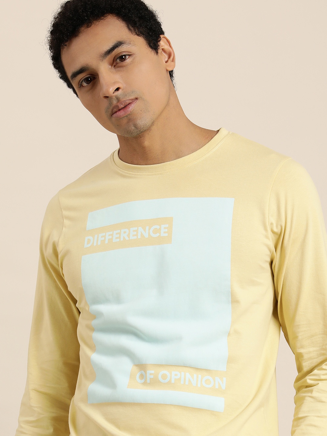 

Difference of Opinion Men Yellow Turquoise Blue Pure Cotton Brand Logo Printed Pure Cotton T-shirt