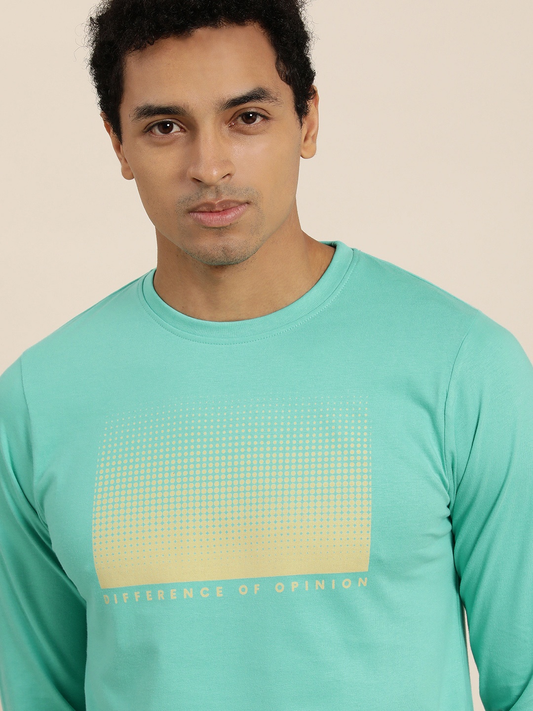 

Difference of Opinion Men Turquoise Blue Orange Printed Round Neck Pure Cotton T-shirt