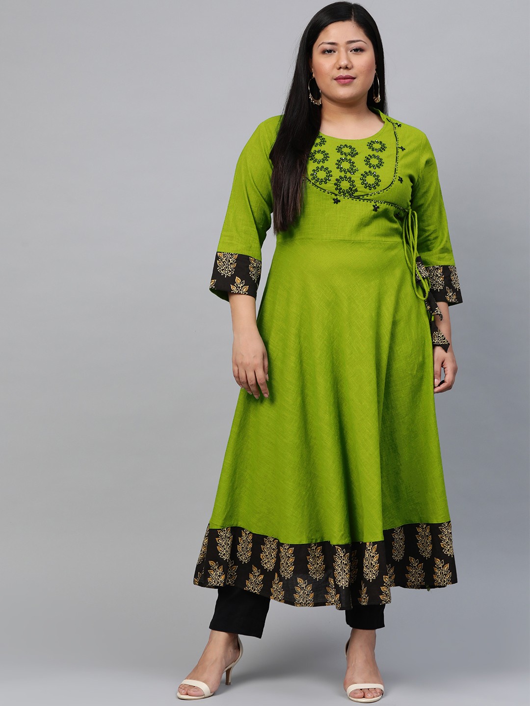 

YASH GALLERY Women Plus Size Green Yoke Design Angrakha Anarkali Kurta