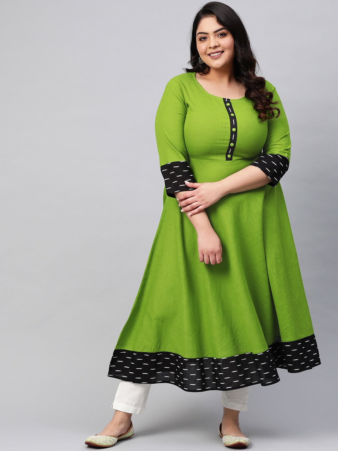 

YASH GALLERY Plus Size Women Green Solid A-Line Kurta
