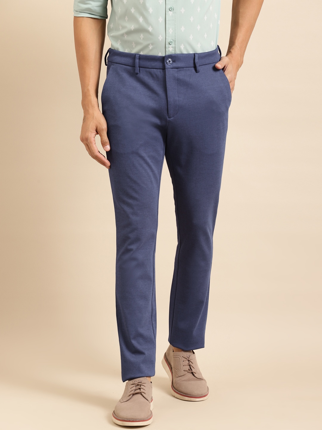

United Colors of Benetton Men Blue Slim Fit Solid Knitted Trousers