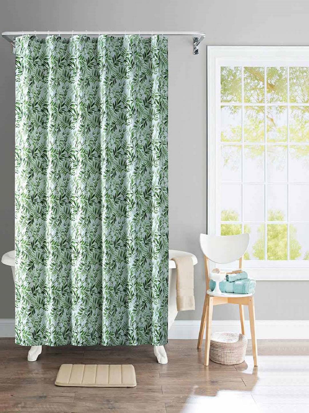 

Deco Window Green & White Water Repellant Shower Curtain with Hooks