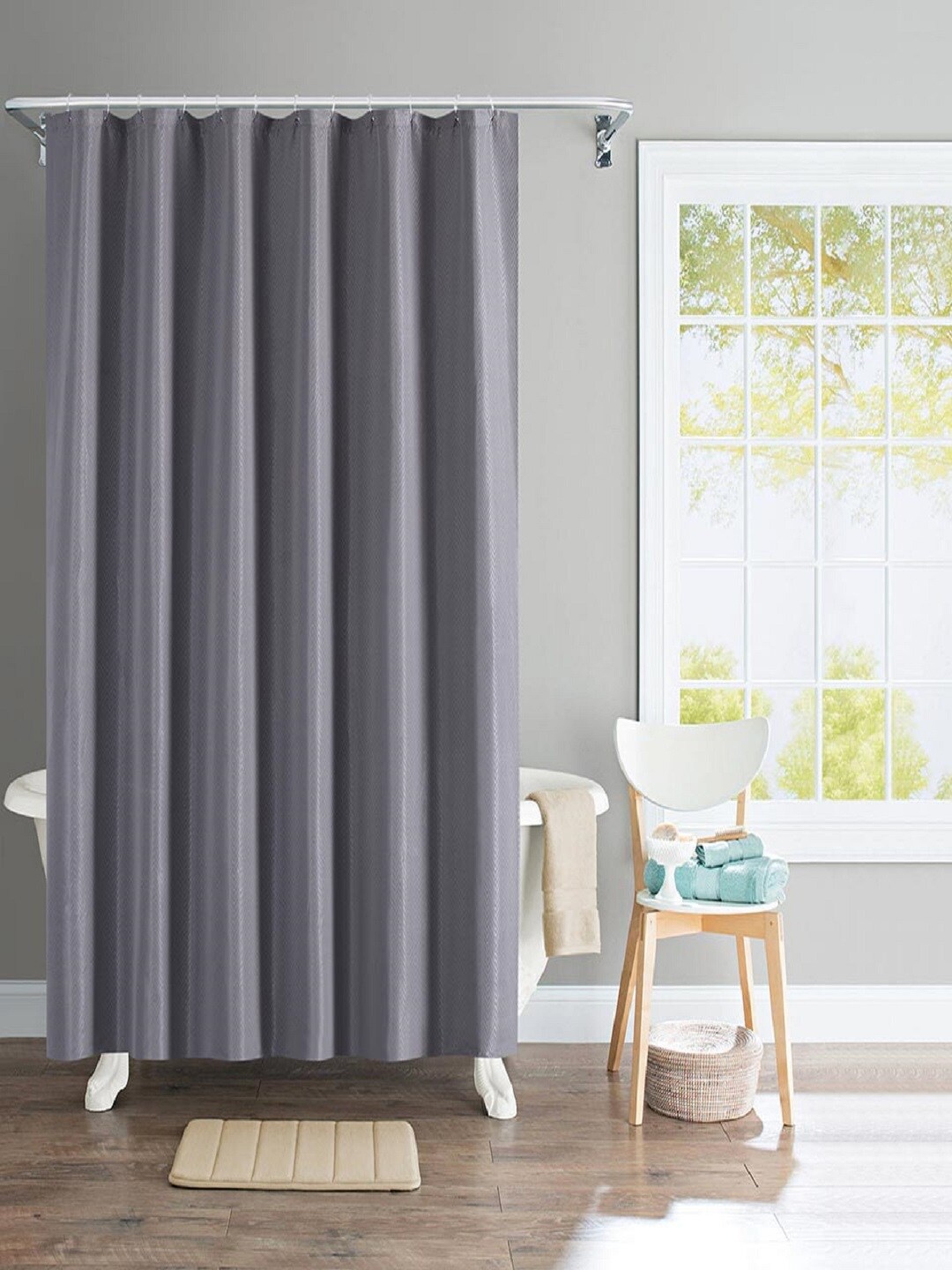 

Deco Window Water Repellant Shower Curtain with Hooks, Grey