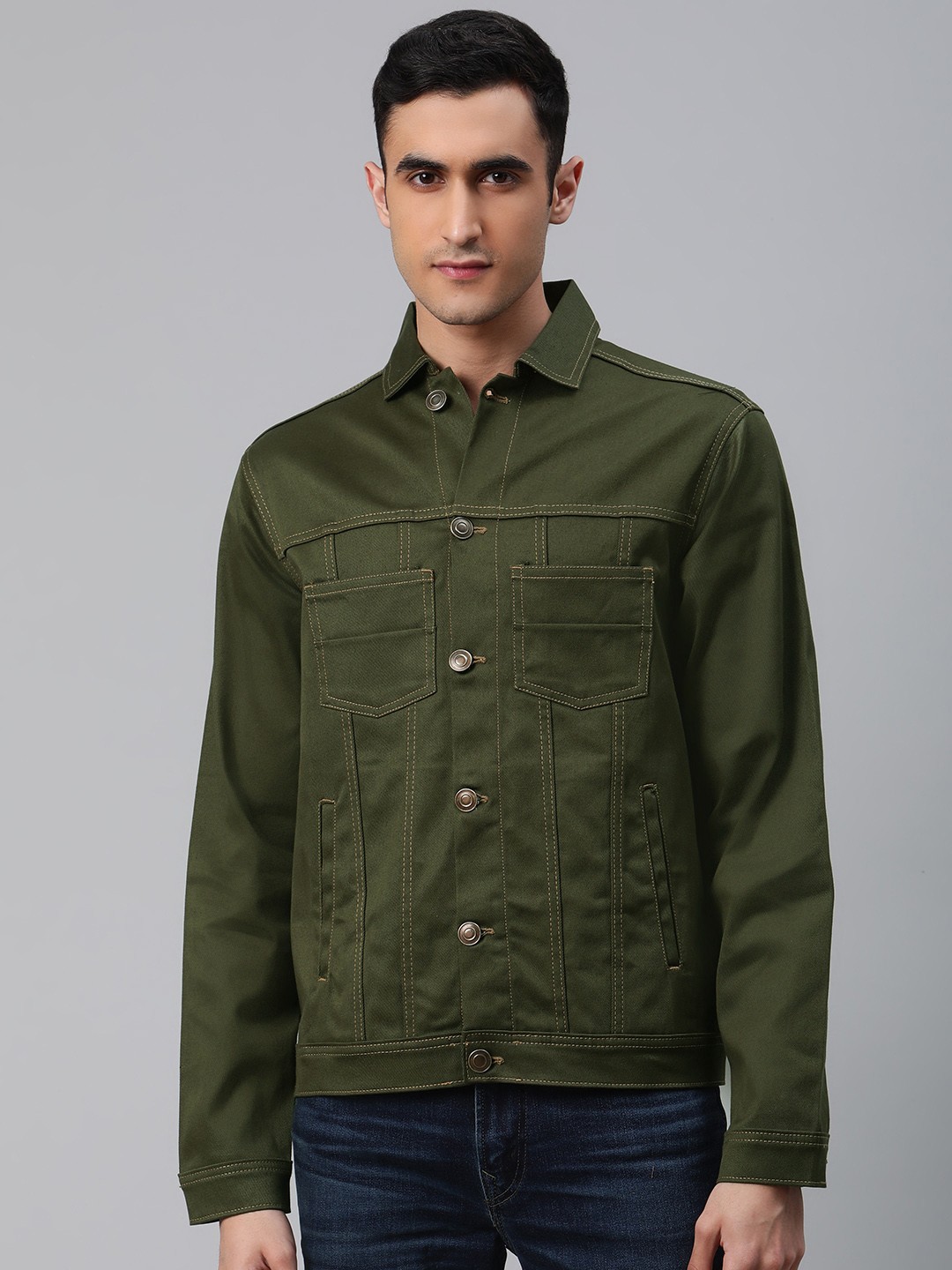 

Hubberholme Men Olive Green Solid Tailored Jacket