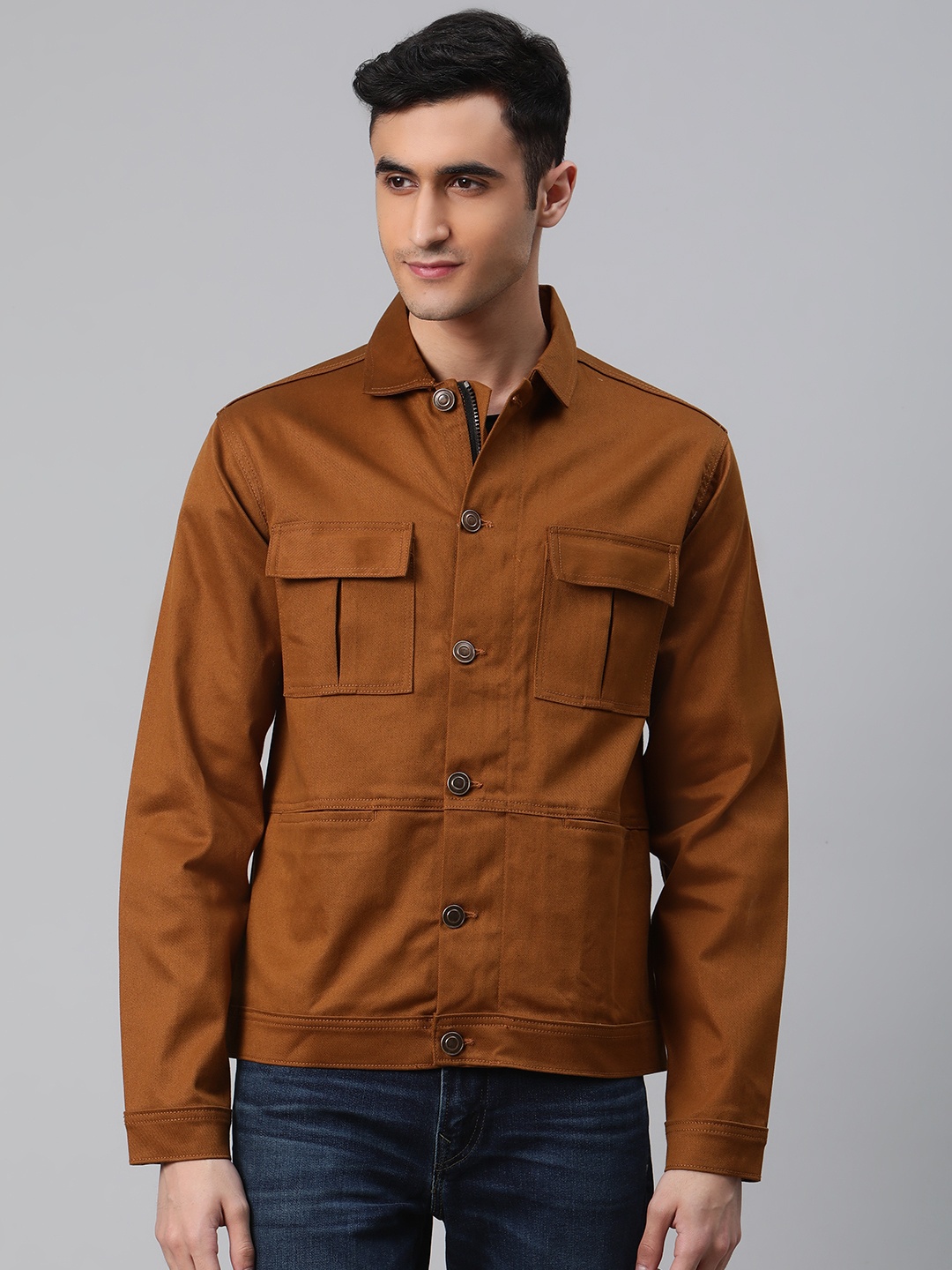 

Hubberholme Men Mustard Brown Solid Tailored Jacket