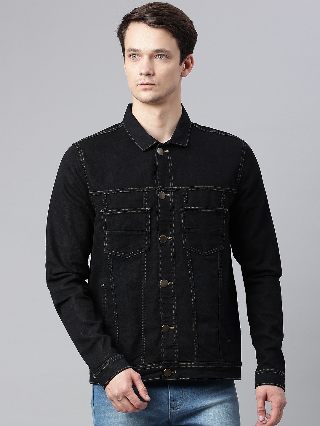 

Hubberholme Men Solid Denim Jacket, Black