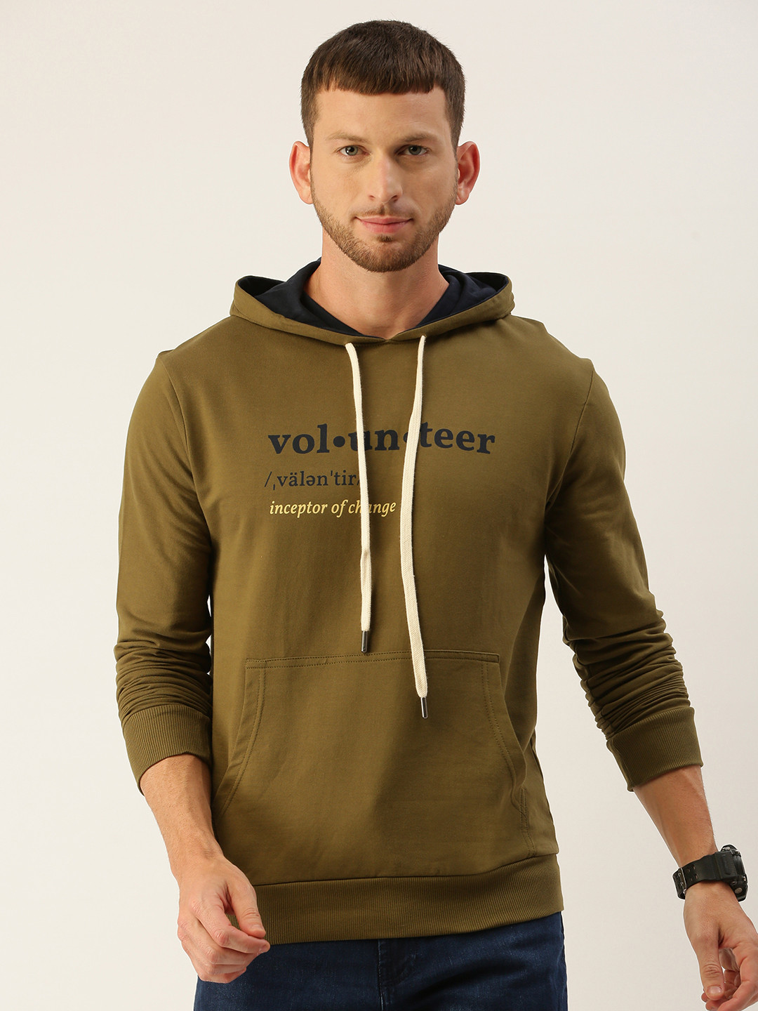 

DILLINGER Men Olive Green Printed Hooded Sweatshirt