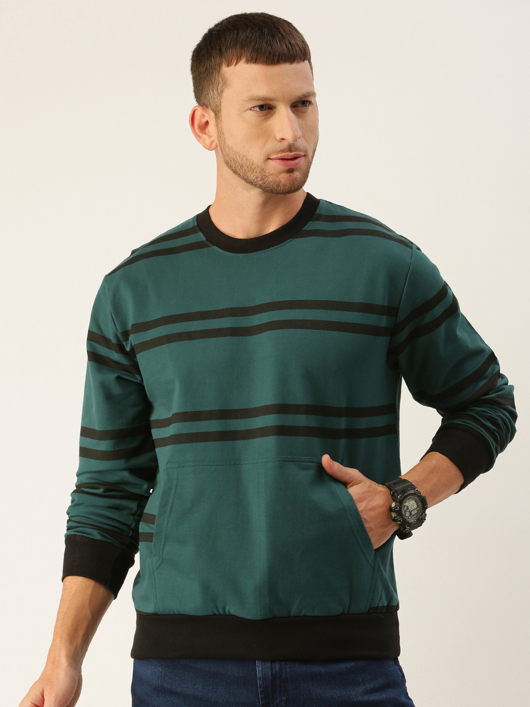 

DILLINGER Men Green & Black Striped Sweatshirt