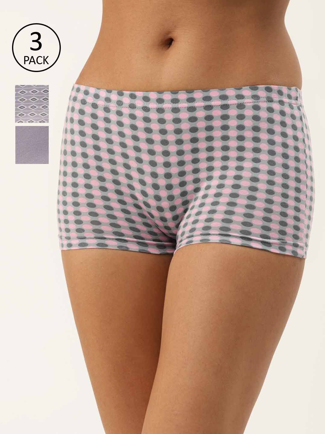 

Leading Lady Women Pack Of 3 Pure Cotton Printed Boy Shorts L-217-3-XS, Lavender