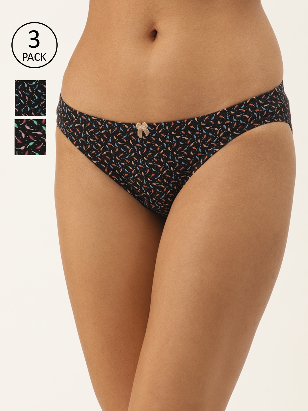

Leading Lady Women Pack of 3 Printed Bikini Briefs L-92-3-S, Black