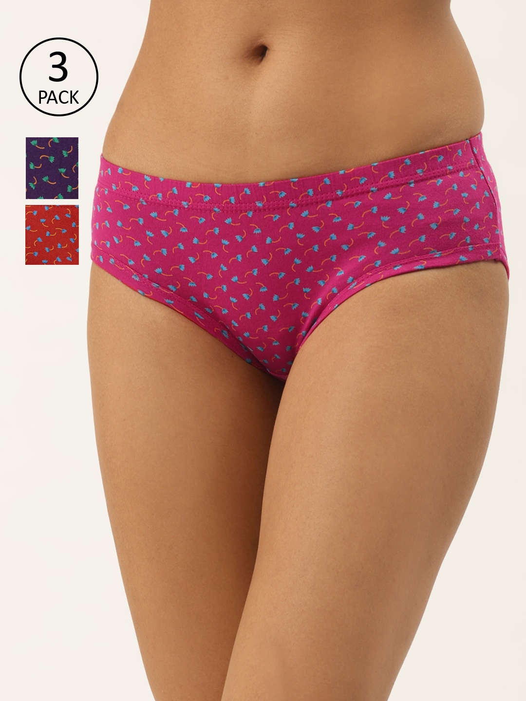 

Leading Lady Women Pack of 3 Printed Hipster Briefs STAR-2-3-S, Pink