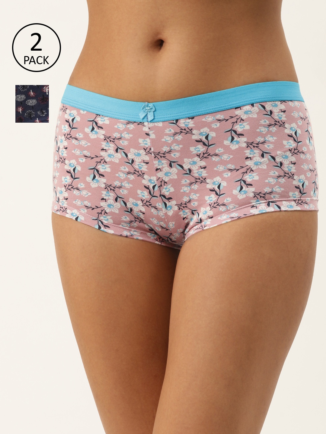 

Leading Lady Women Pack Of 2 Pure Cotton Printed Boy Shorts Ruth-A-2-S, Navy blue